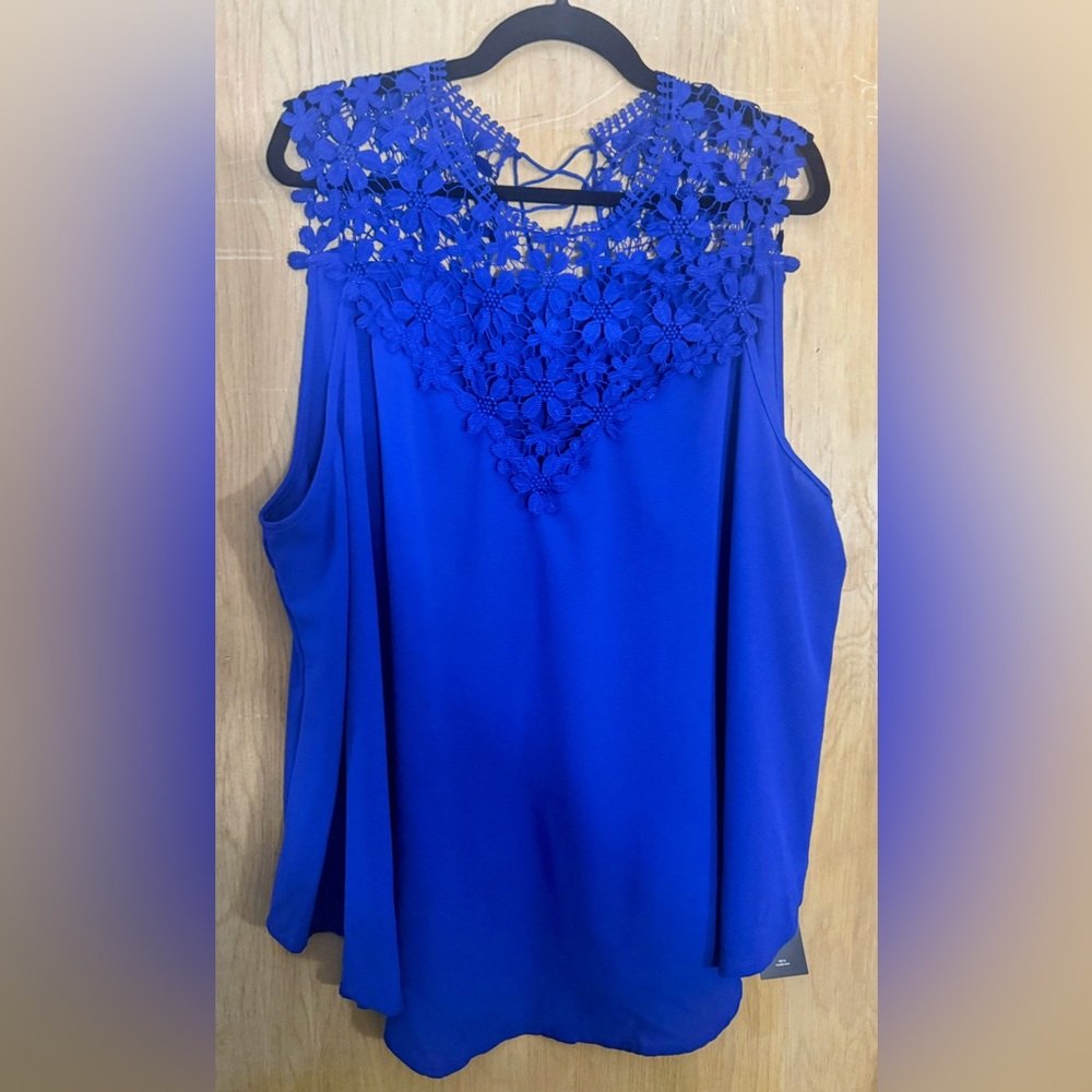 SHEIN Blue Embellished Sleeveless Blouse